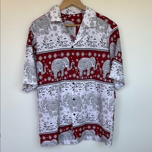 Men's Red and White Elephant Print Shirt Made in the Philippines.🇵🇭
